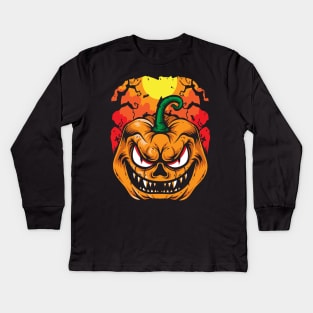 Creepy Jack O Lantern Pumpkin Halloween Kids Long Sleeve T-Shirt